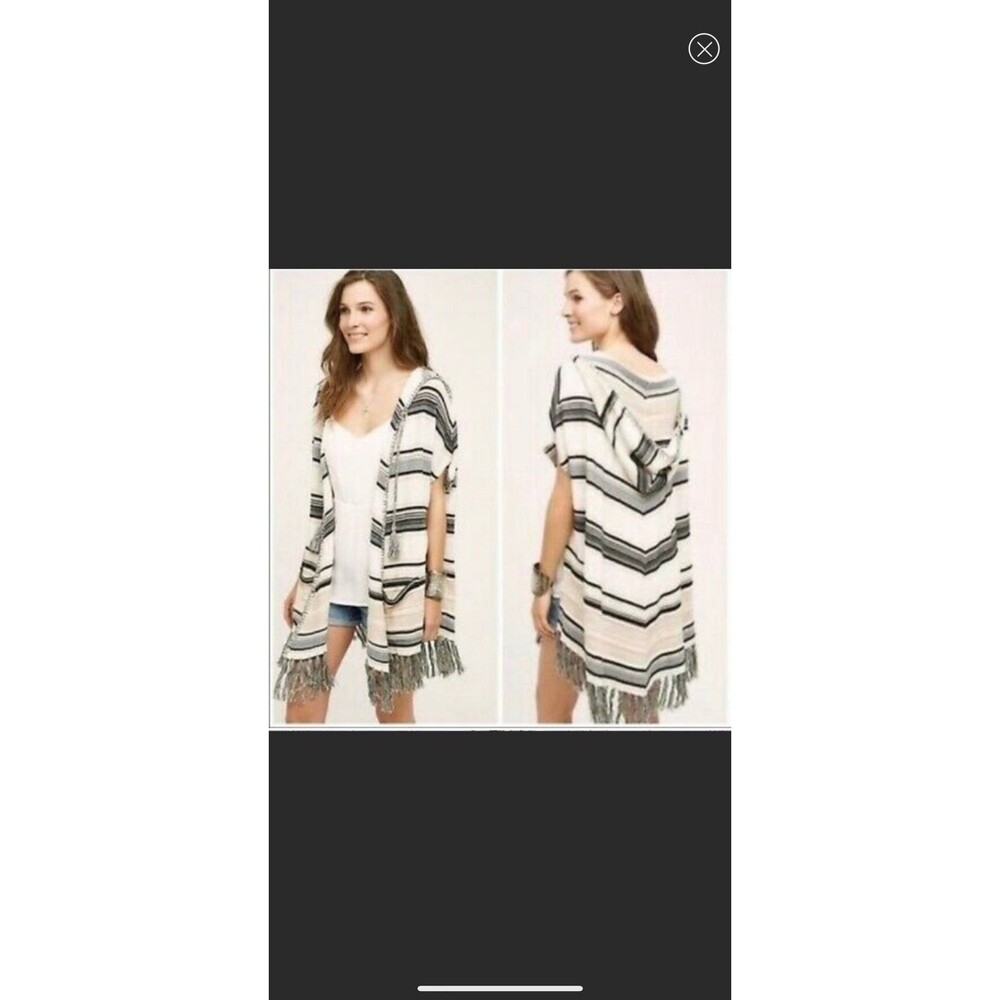 MOTH Anthropologie Poncho Cardigan XS Small Ivory Striped Calexico Hooded  Cape